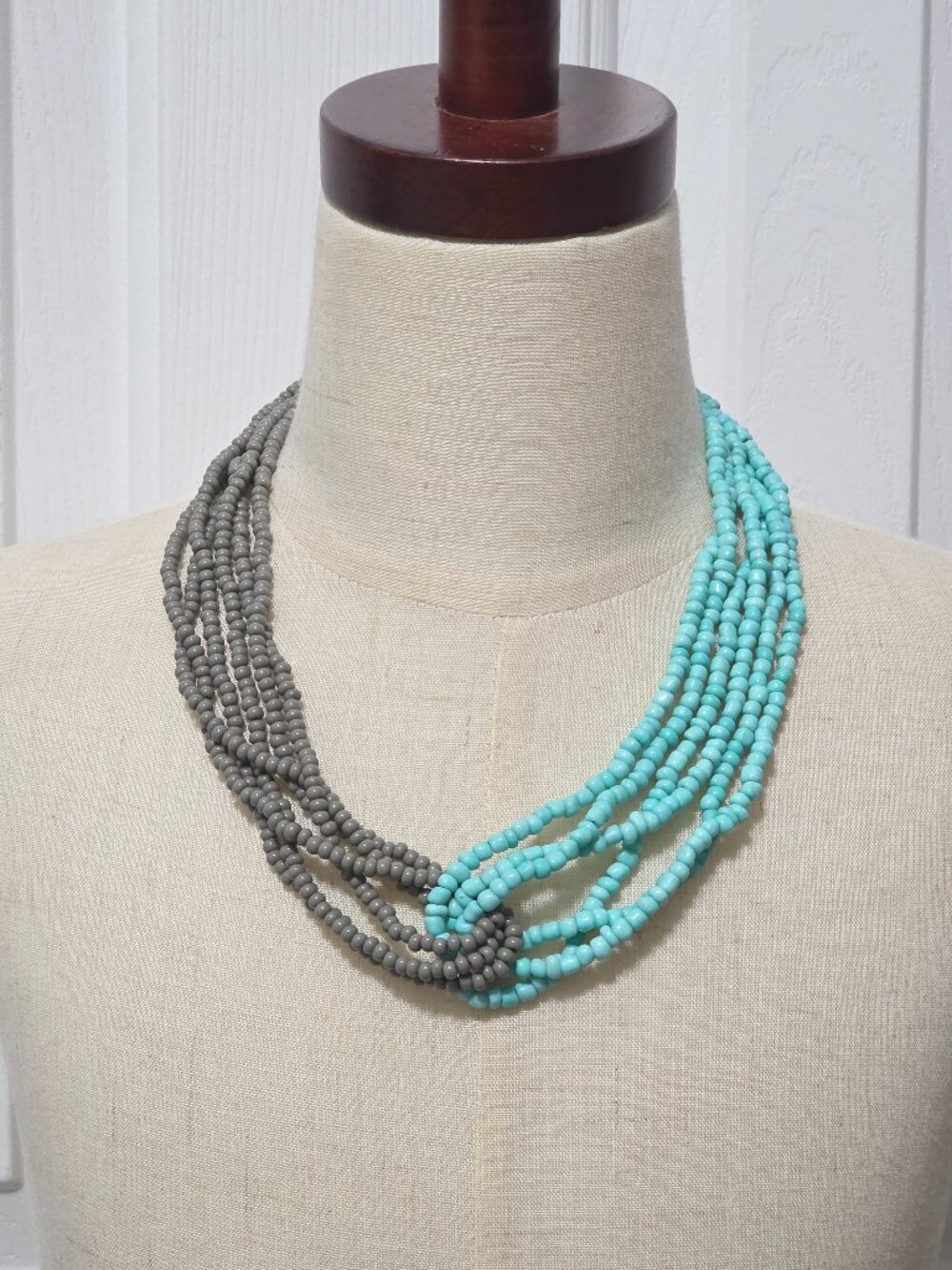 Blue and Gray Seed Bead Necklace